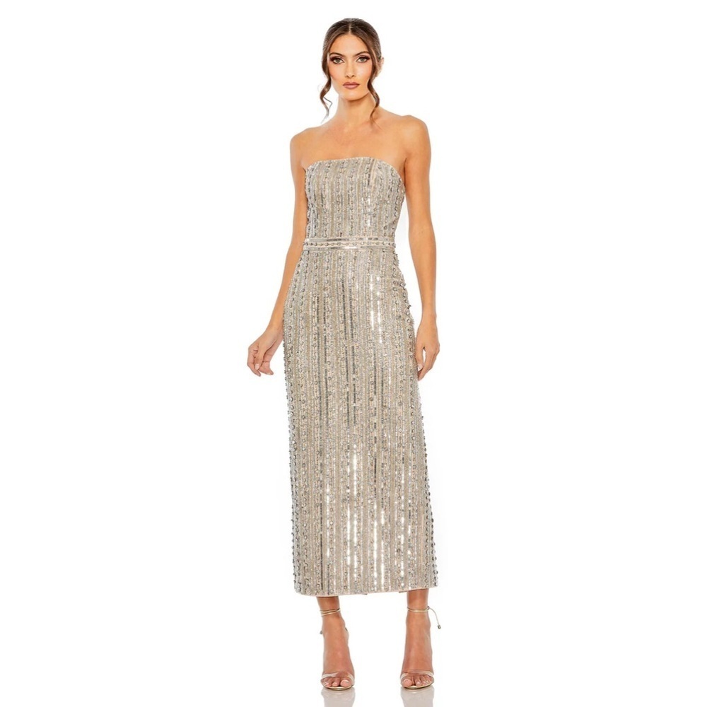 Mac Duggal Silver Strapless Sequin Dress